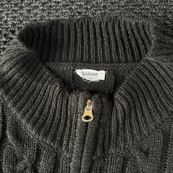 Garage Womens Black Cable Knit Cropped Quarter Zip Sweater Mock Neck Size XS - Picture 2 of 6